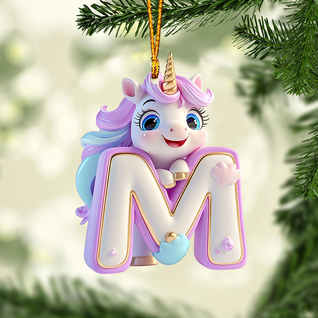 Cute Unicorn Letter Ornament - Personalized Kid Ornament
