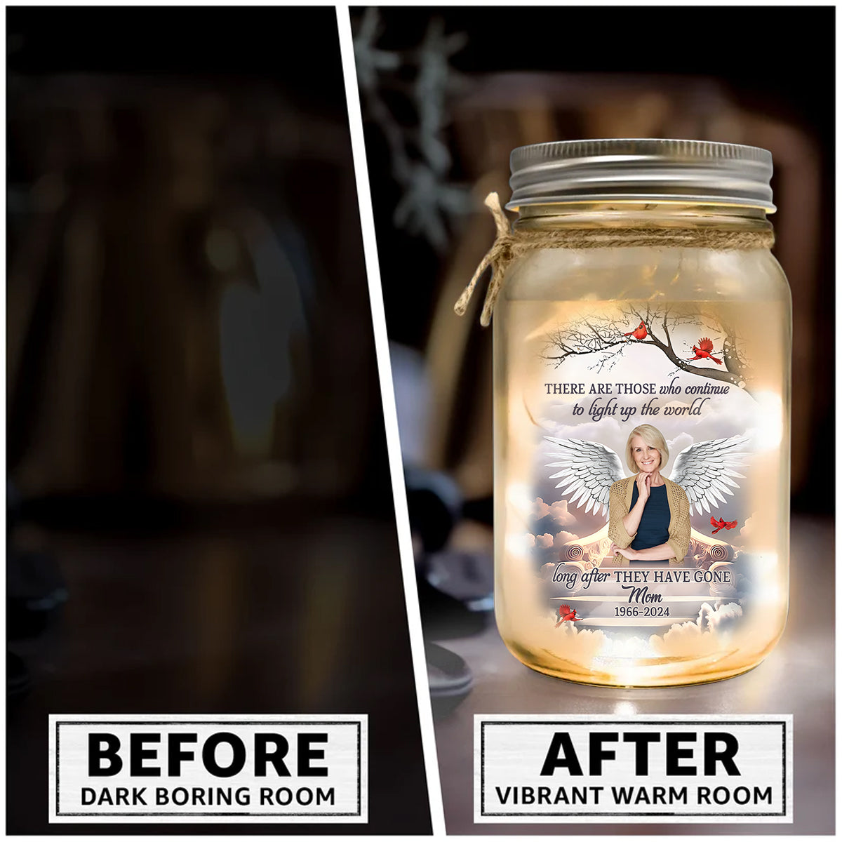 Illuminez le monde - Cadeau de condoléances personnalisé - Bocal Mason lumineux commémoratif