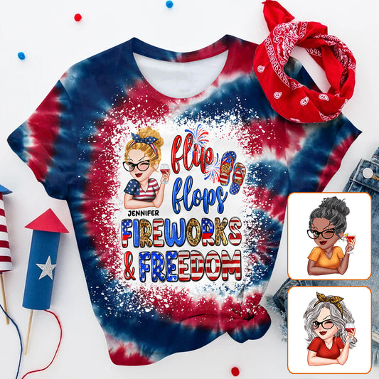 Tongs, feux d'artifice et liberté - T-shirt patriotique personnalisé