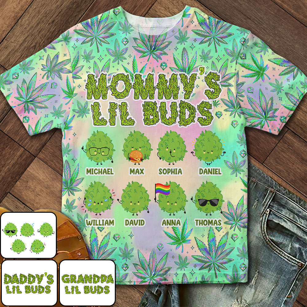Les petits bourgeons de maman - La maman la plus cool du monde - T-shirt personnalisé avec motif cannabis.