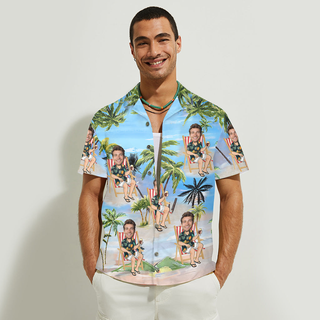 Chemise hawaïenne personnalisée « Any Face Palm Tree » pour amoureux de la mer