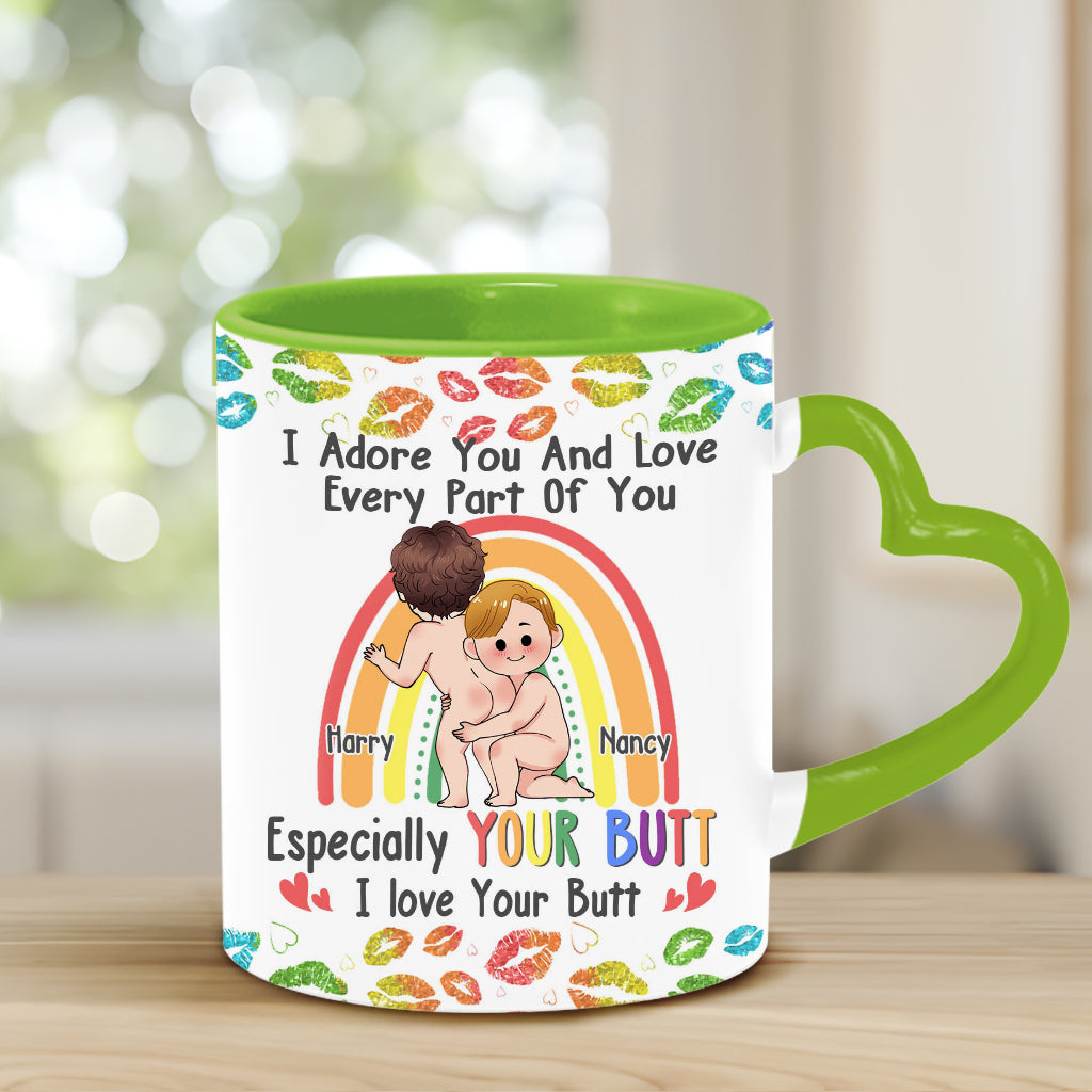 Je t'adore et j'aime chaque partie de toi - Mug personnalisé avec anse en forme de cœur pour le soutien LGBT