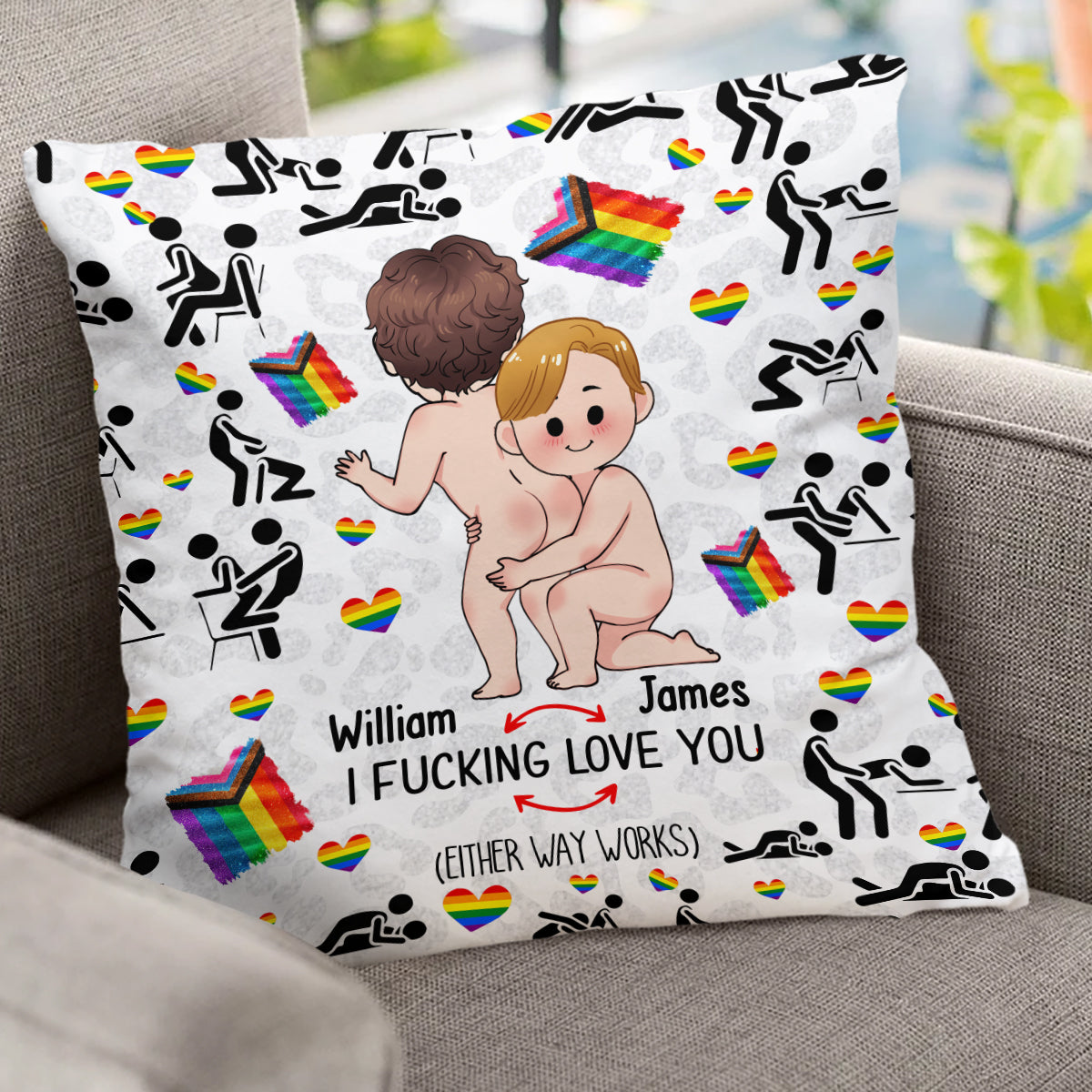 Je t'aime - Coussin décoratif personnalisé de soutien LGBT