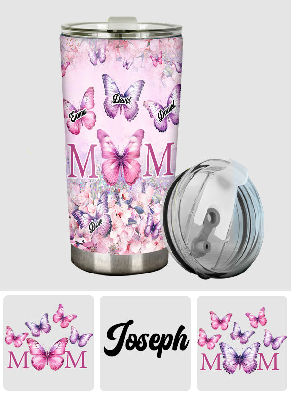 Gobelet personnalisé « Papillon rose à fleurs » - Motif maman