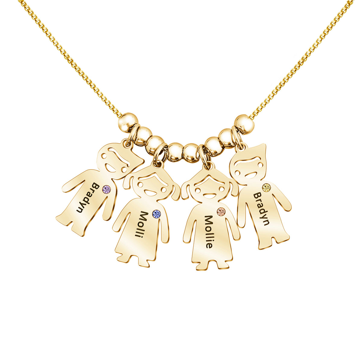 Collier personnalisé avec breloques pour enfants et pierre de naissance - Collier maman personnalisé avec breloques pour enfants