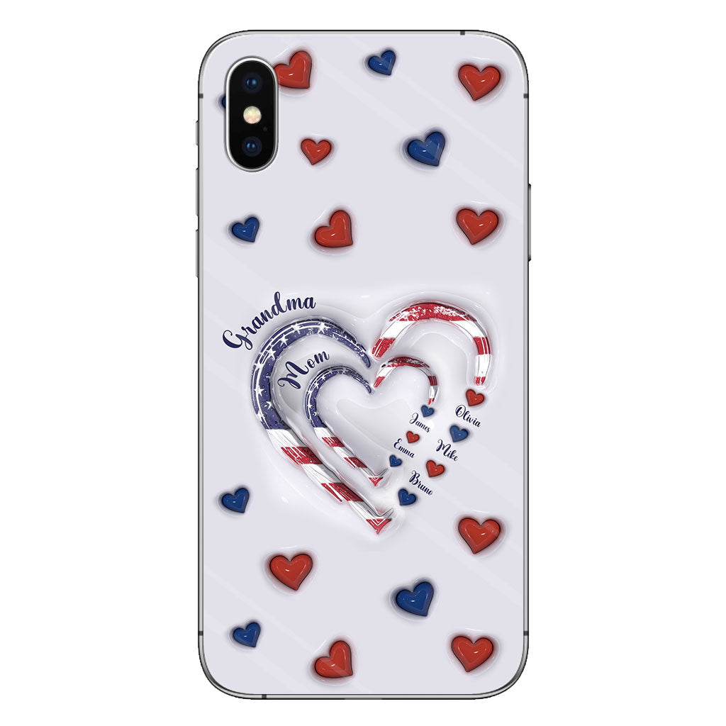 Coque de téléphone personnalisée « Cœurs de grand-mère » pour le 4 juillet