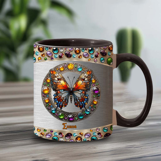Mug personnalisé « Beauté du vitrail » avec motif papillon