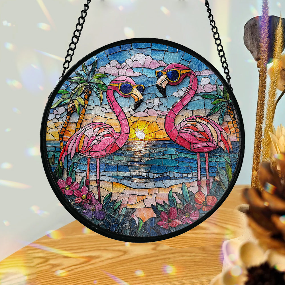 Beautiful Flamigoes - Personalized Flamingo Stained Glass Suncatcher