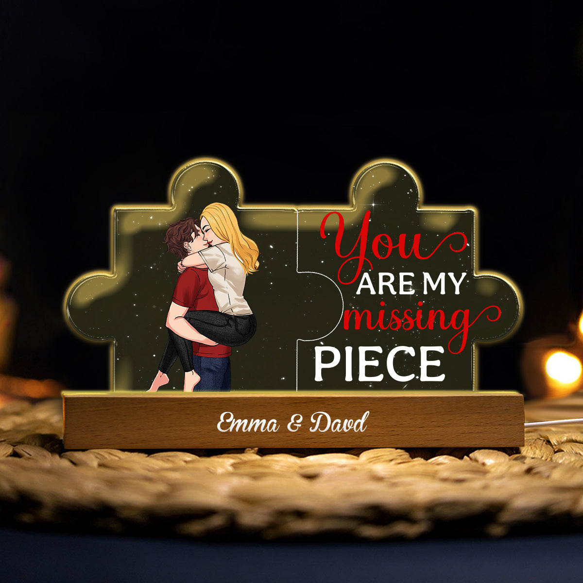 Tu es la pièce manquante de mon puzzle - Veilleuse LED personnalisée en forme de couple