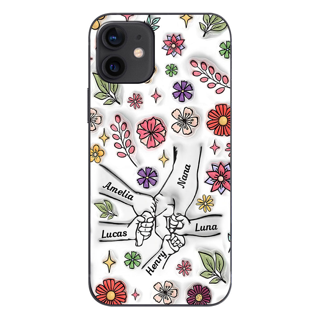 Coque de téléphone personnalisée pour grand-mère avec motif floral printanier et mains qui se tiennent - Mamie et maman