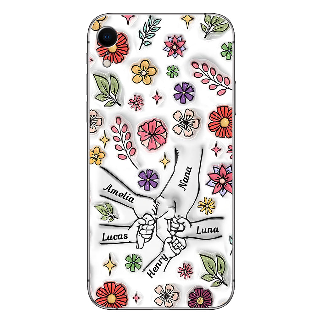 Coque de téléphone personnalisée pour grand-mère avec motif floral printanier et mains qui se tiennent - Mamie et maman