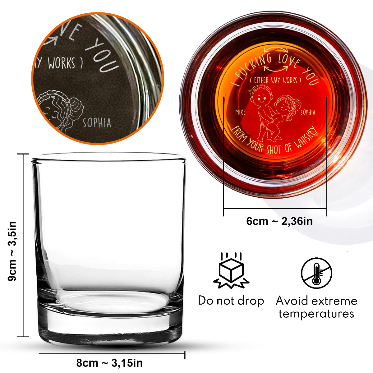 Je t'aime - Verre à whisky gravé personnalisé pour couple
