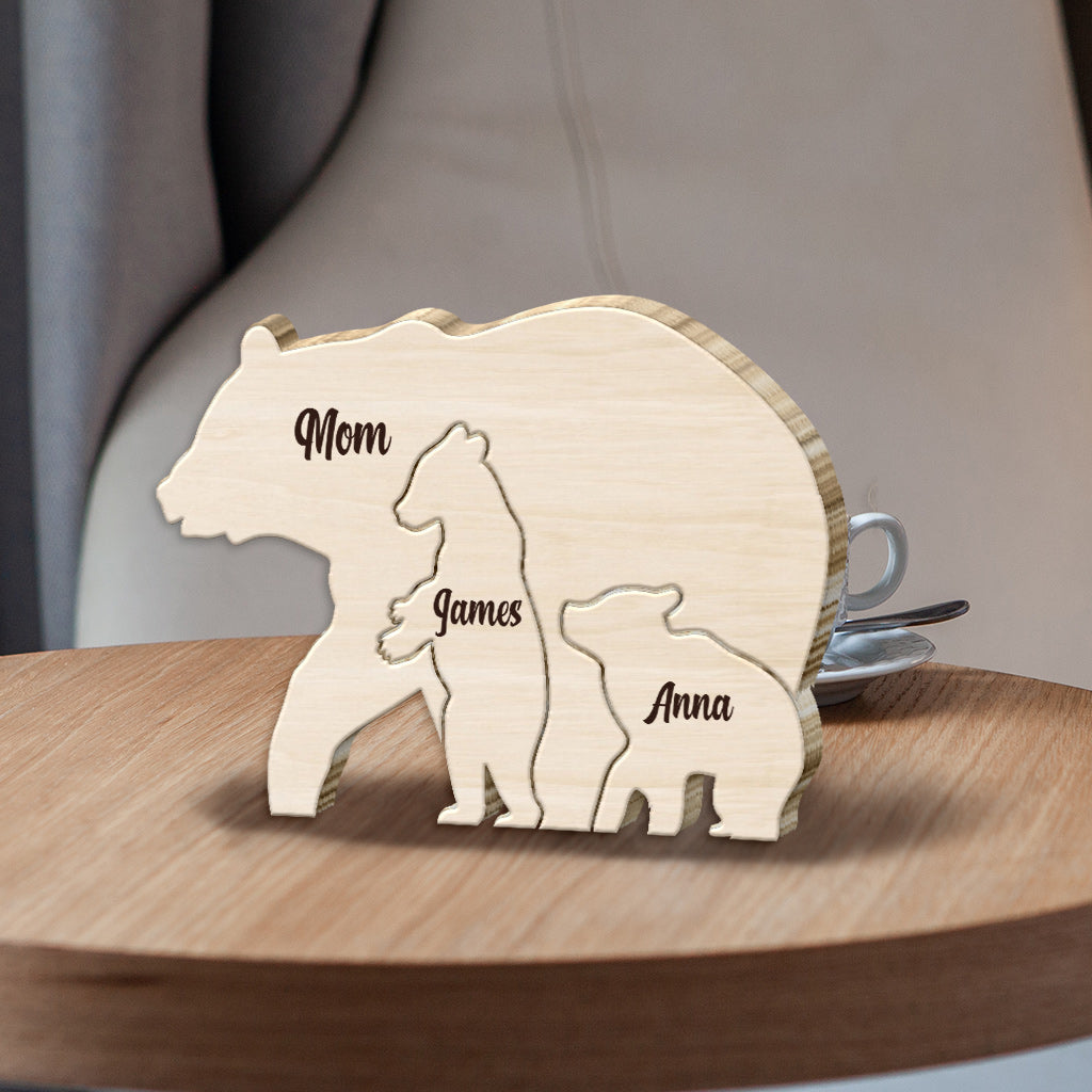 Maman Ours - Puzzle en bois personnalisé en forme de maman