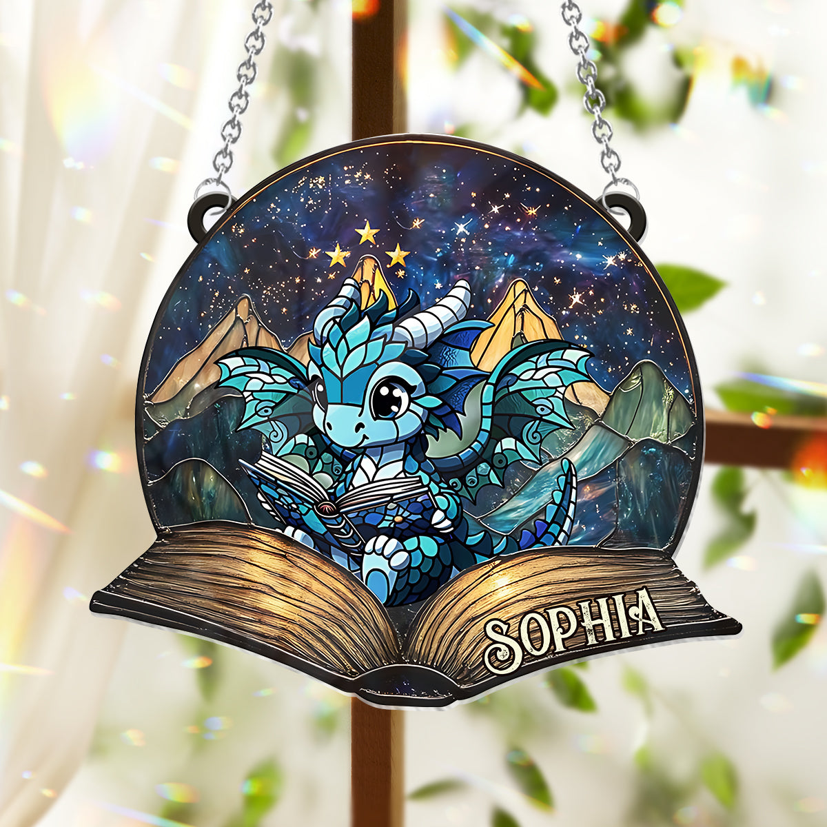 Fantasy Book Reader - Personalized Book Window Hanging Suncatcher Ornament