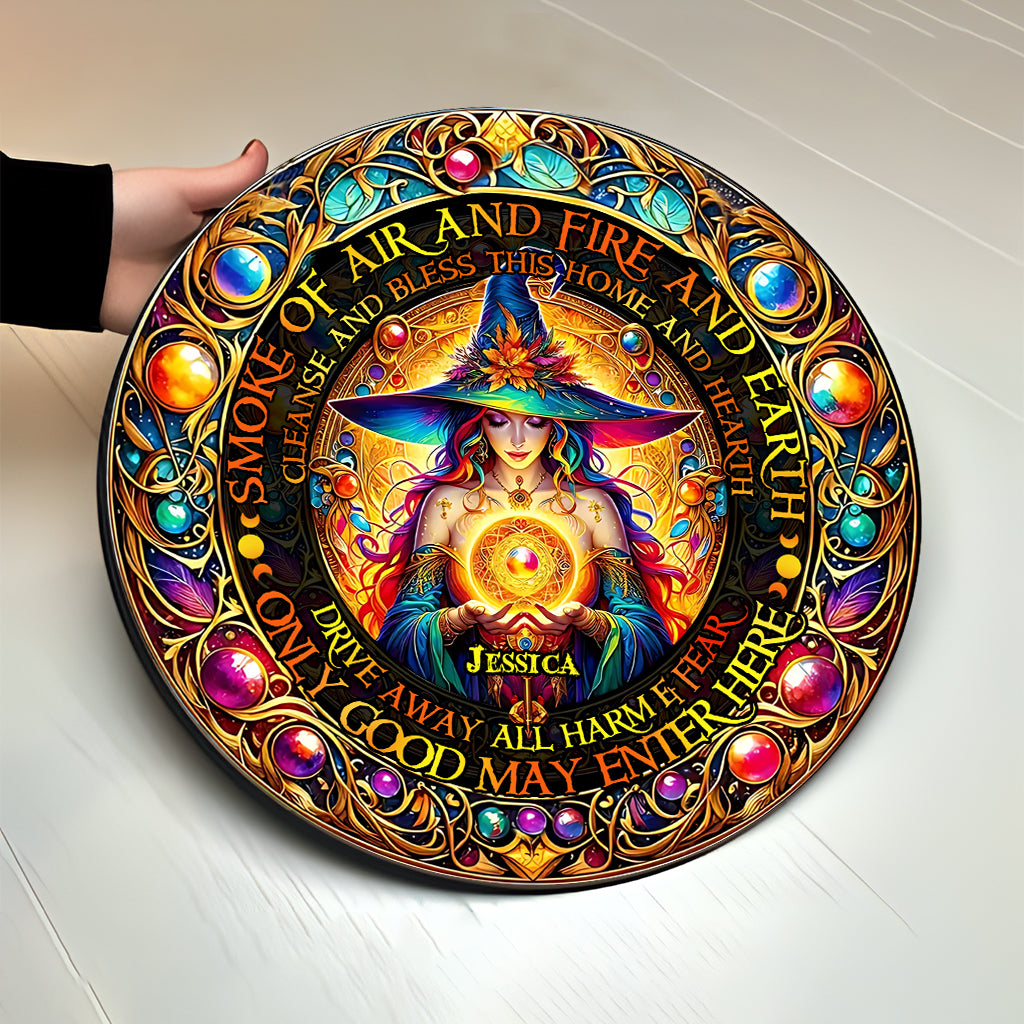 Fumée d'air, de feu et de terre - Panneau rond en bois personnalisé « Sorcière »