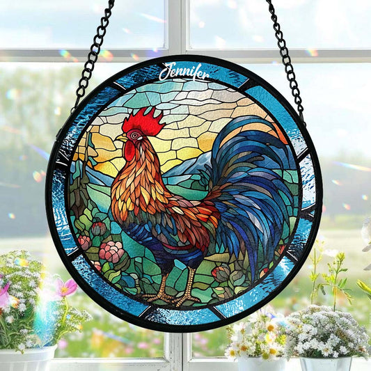 Aimez les poulets - Attrape-soleil personnalisé en vitrail avec motif de poulet