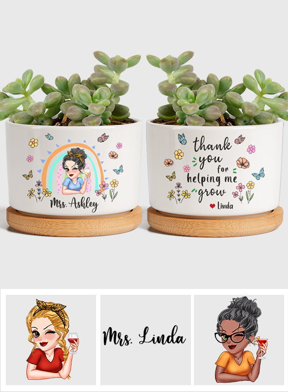 Merci de m'avoir aidé à grandir - Pot de fleurs en céramique personnalisé pour enseignant
