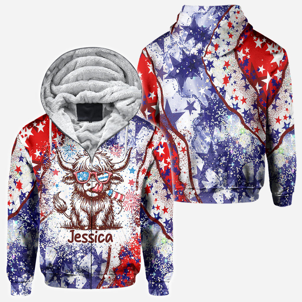 4th Of July Highland Cow - Personalized All Over Shirt