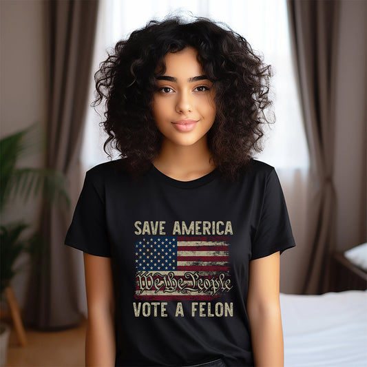 T-shirt « Votez Féin 2024 », T-shirt « Je vote pour la Féin », T-shirt « Nous le peuple », T-shirt « Votez pour les condamnés », T-shirt « Luttez pour l'Amérique »