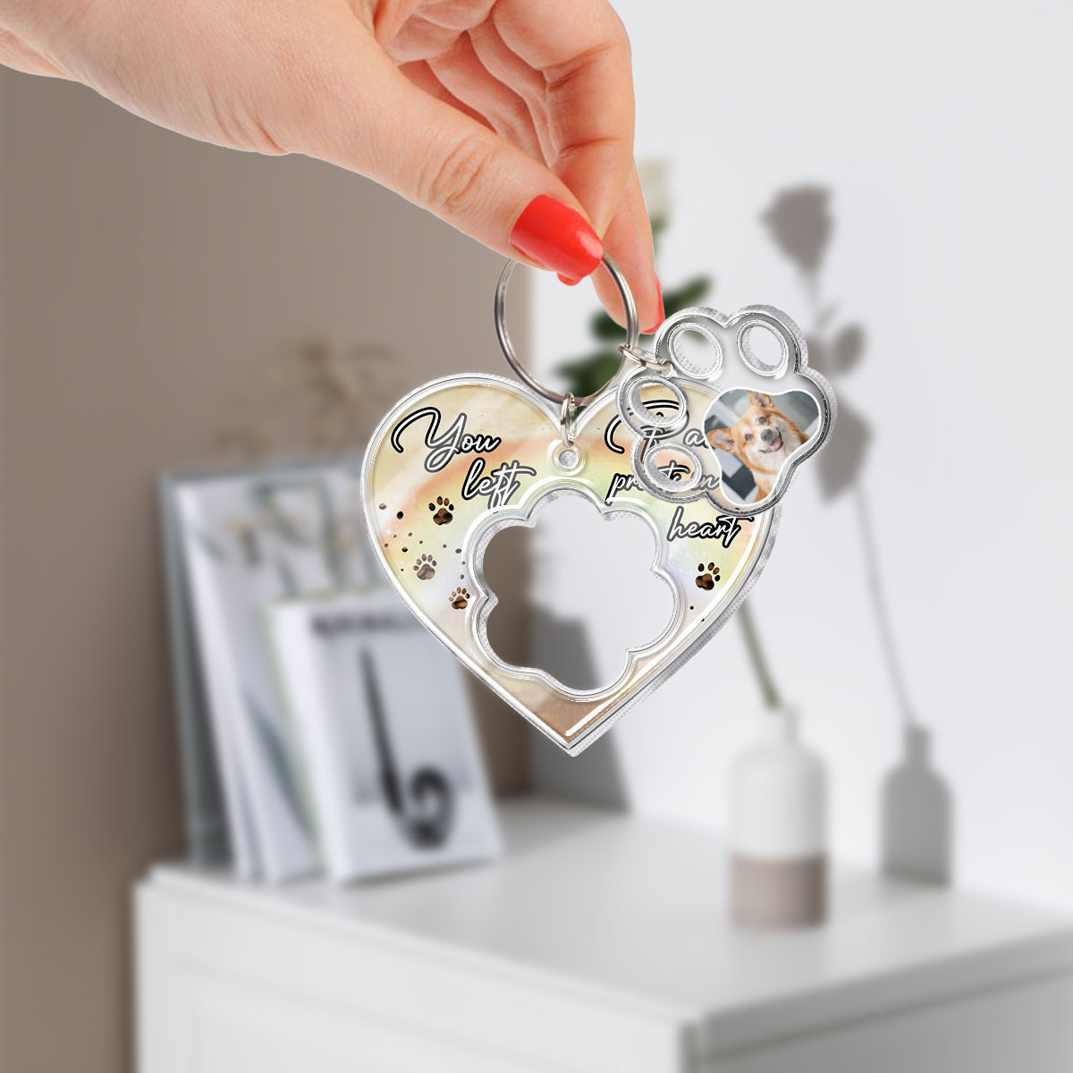 Tu as laissé des empreintes dans mon cœur - Porte-clés chien personnalisé avec breloques