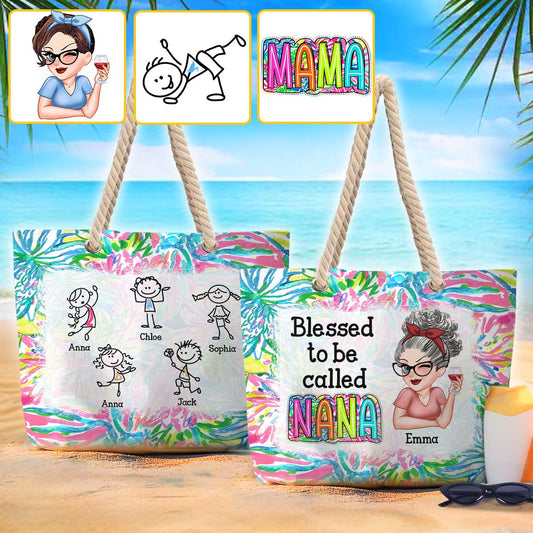 Sac de plage personnalisé pour grand-mère, mamie, grand-mère et petit-enfant - Gribouillage et gribouillage