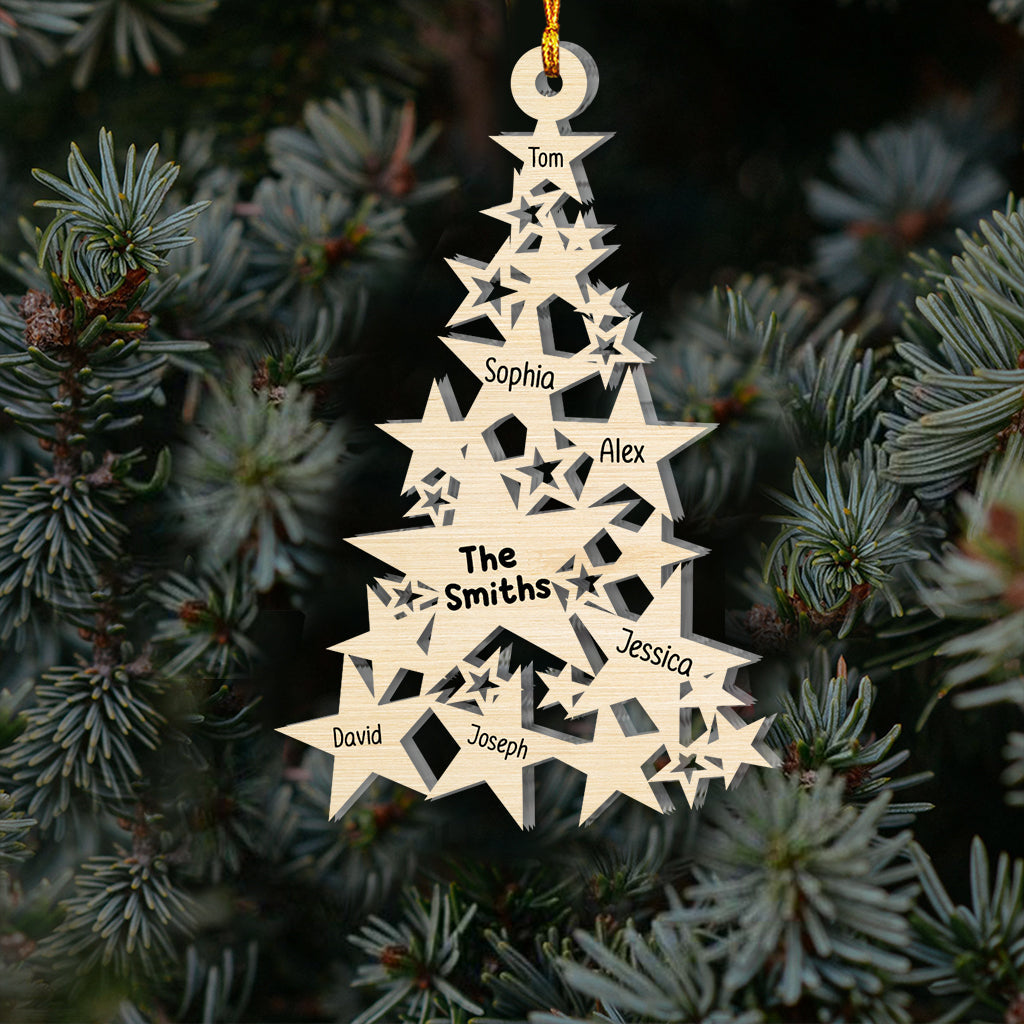 Sapin de Noël en forme d'étoile avec noms de famille personnalisés - Ornement familial personnalisé