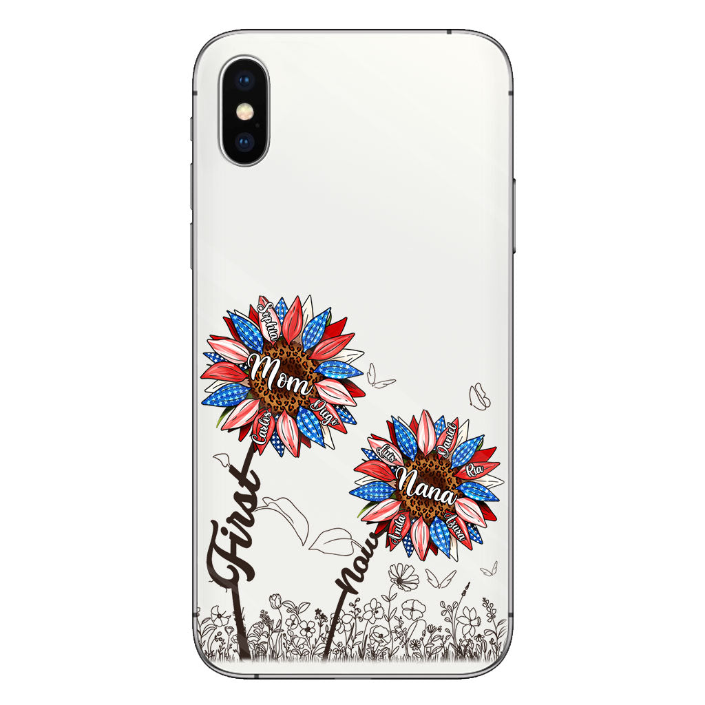 Première maman, maintenant grand-mère - Version Tournesol - Coque de téléphone transparente personnalisée pour grand-mère