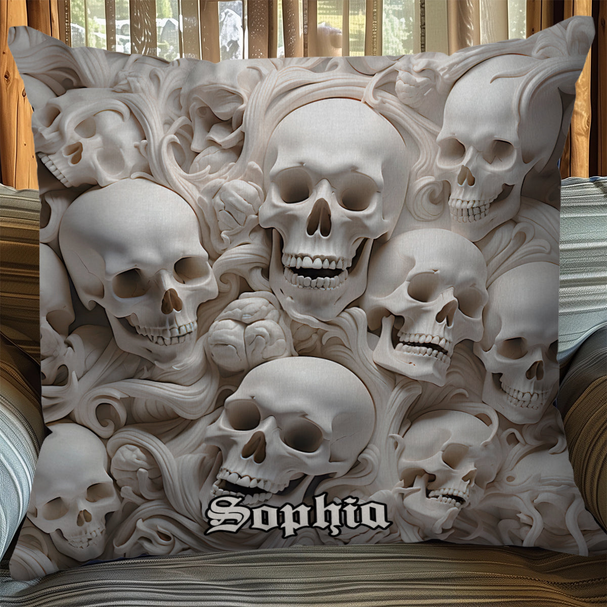 Coussin décoratif personnalisé en forme de crâne White Bones