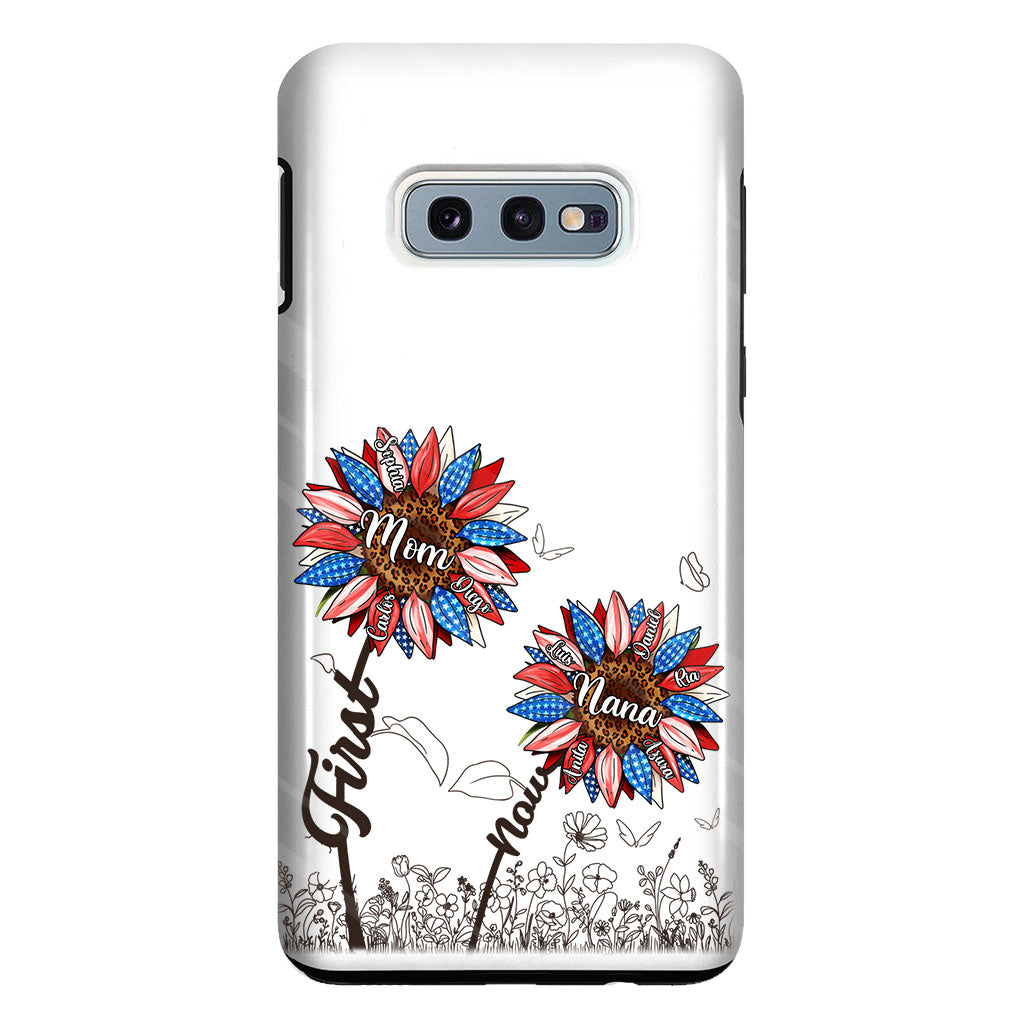 Première maman, maintenant grand-mère - Version Tournesol - Coque de téléphone transparente personnalisée pour grand-mère