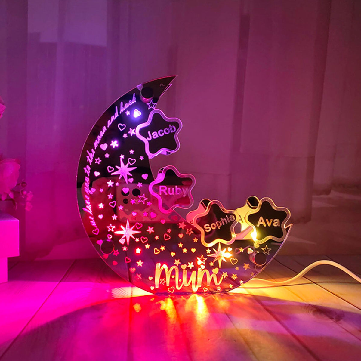 Miroir lumineux personnalisé avec n'importe quel nom - Pièce lumineuse pour maman