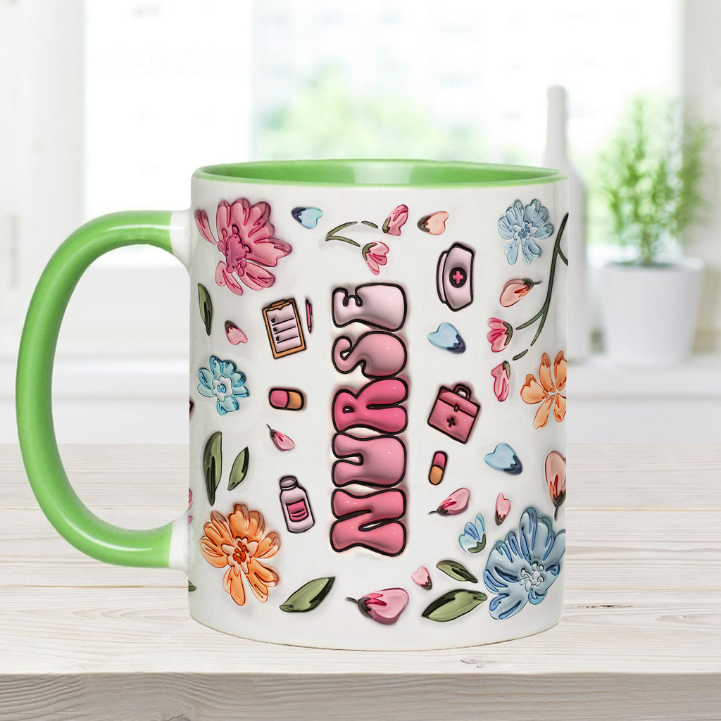 Mug gonflable personnalisé « Nurse Life » rose pastel à motifs floraux - Mug infirmière