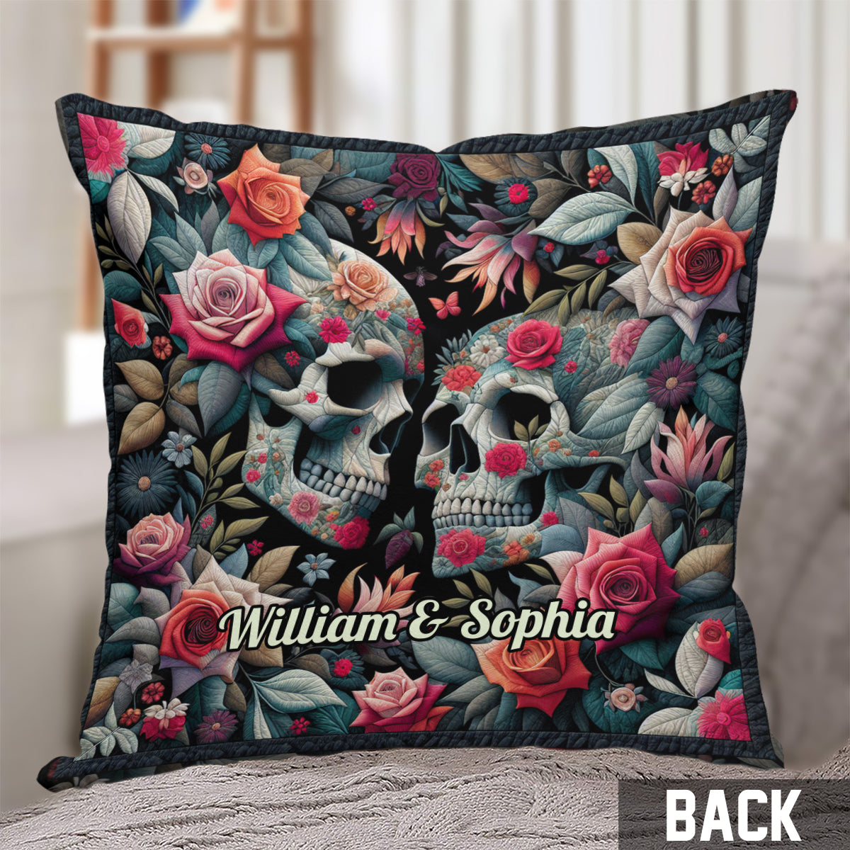 Jusqu'à ce que la mort nous sépare - Coussin décoratif personnalisé en forme de crâne