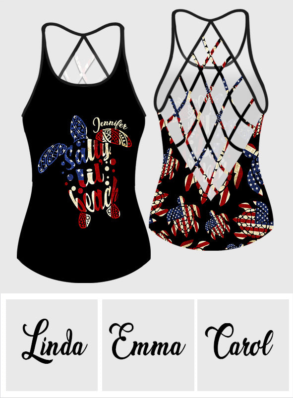 Salty Lil Beach 4th Of July Flag - Personalized Turtle Cross Tank Top