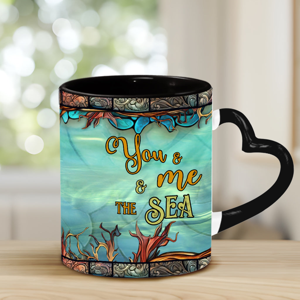 Toi, moi et la mer - Mug personnalisé avec anse en forme de cœur et de tortue