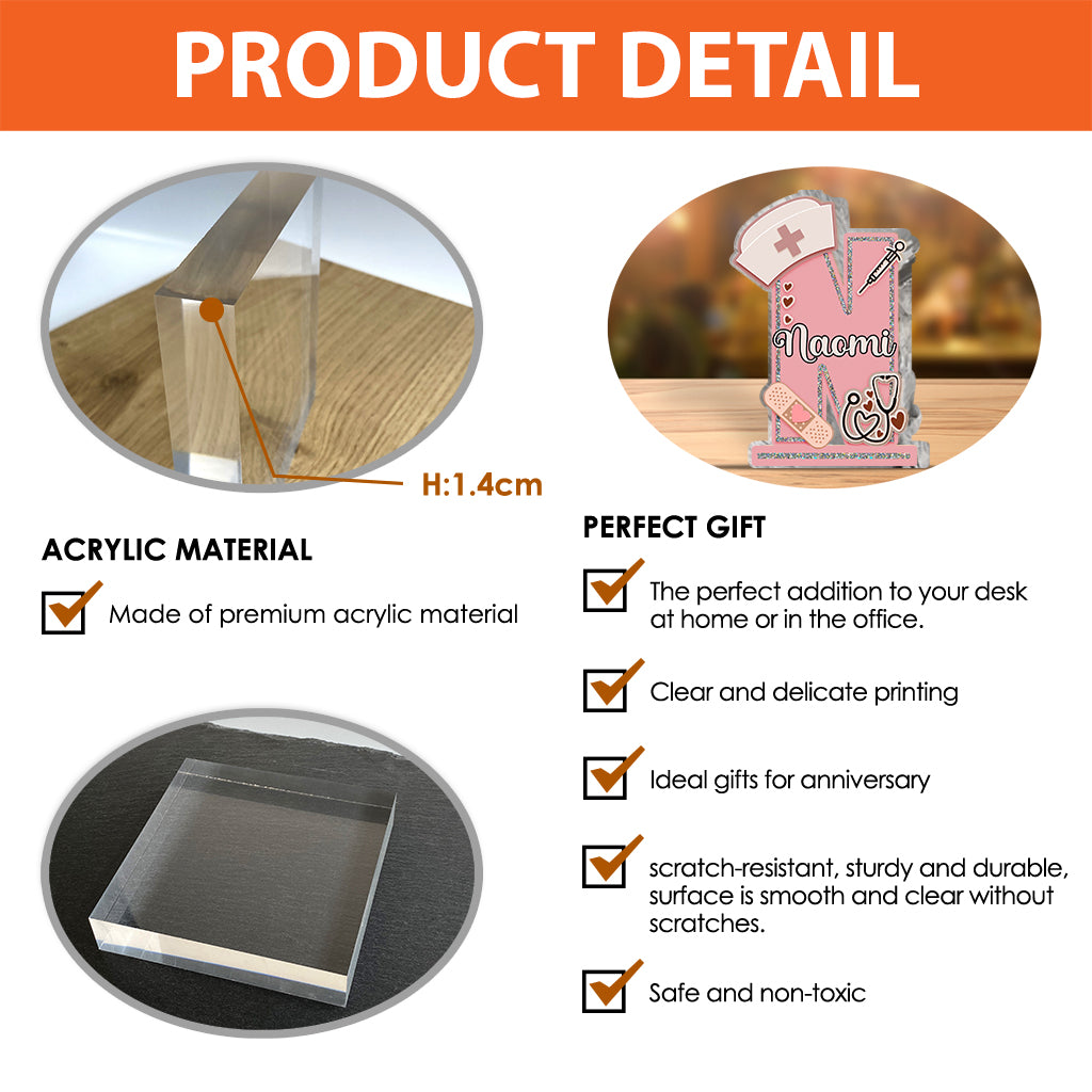 Lettre d'infirmière - Plaque acrylique personnalisée en forme de morphologie pour infirmière