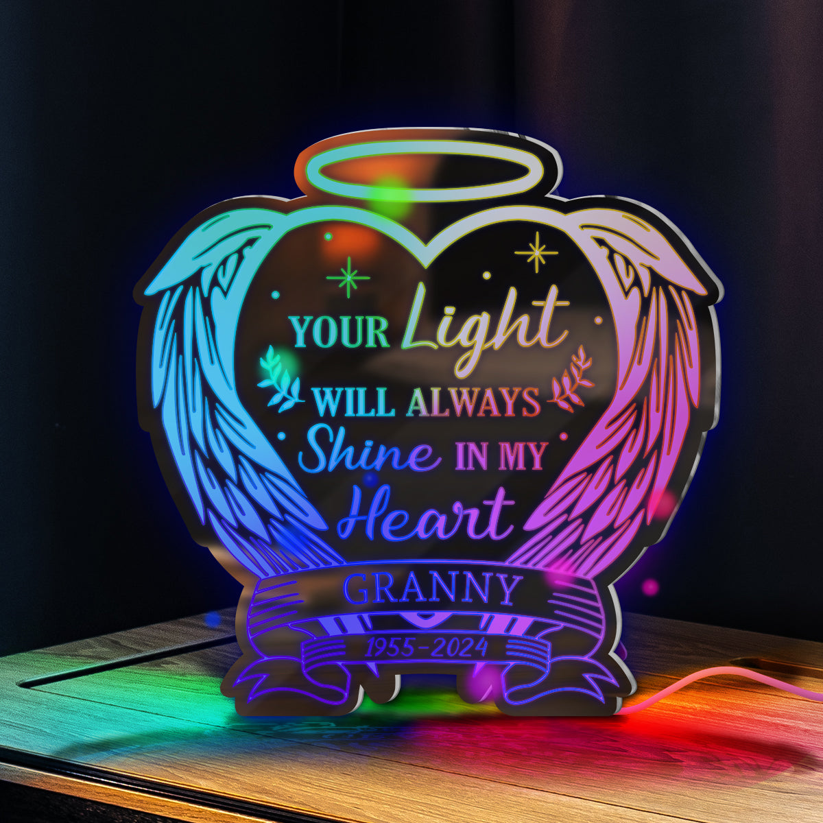 Your Light Will Always Shine In My Heart - Personalized Memorial Mirror Light