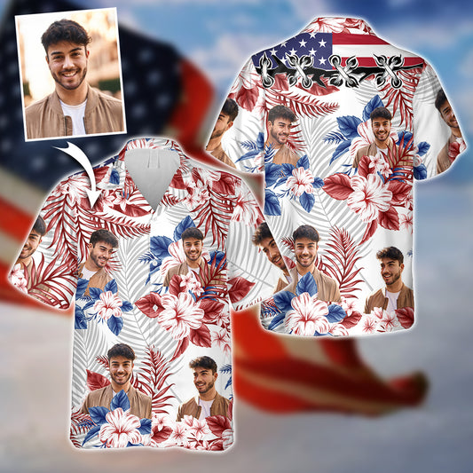 American Flag Flower - Personalized Independence Day/ 4th of July Hawaiian Shirt