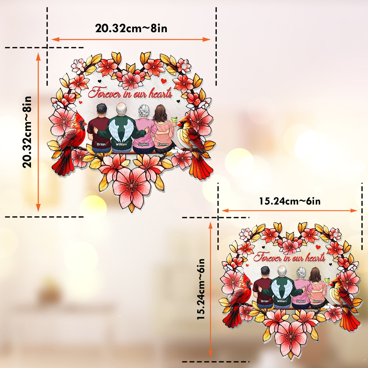 À jamais dans nos cœurs - Ornement commémoratif personnalisé à suspendre à la fenêtre, attrape-soleil 