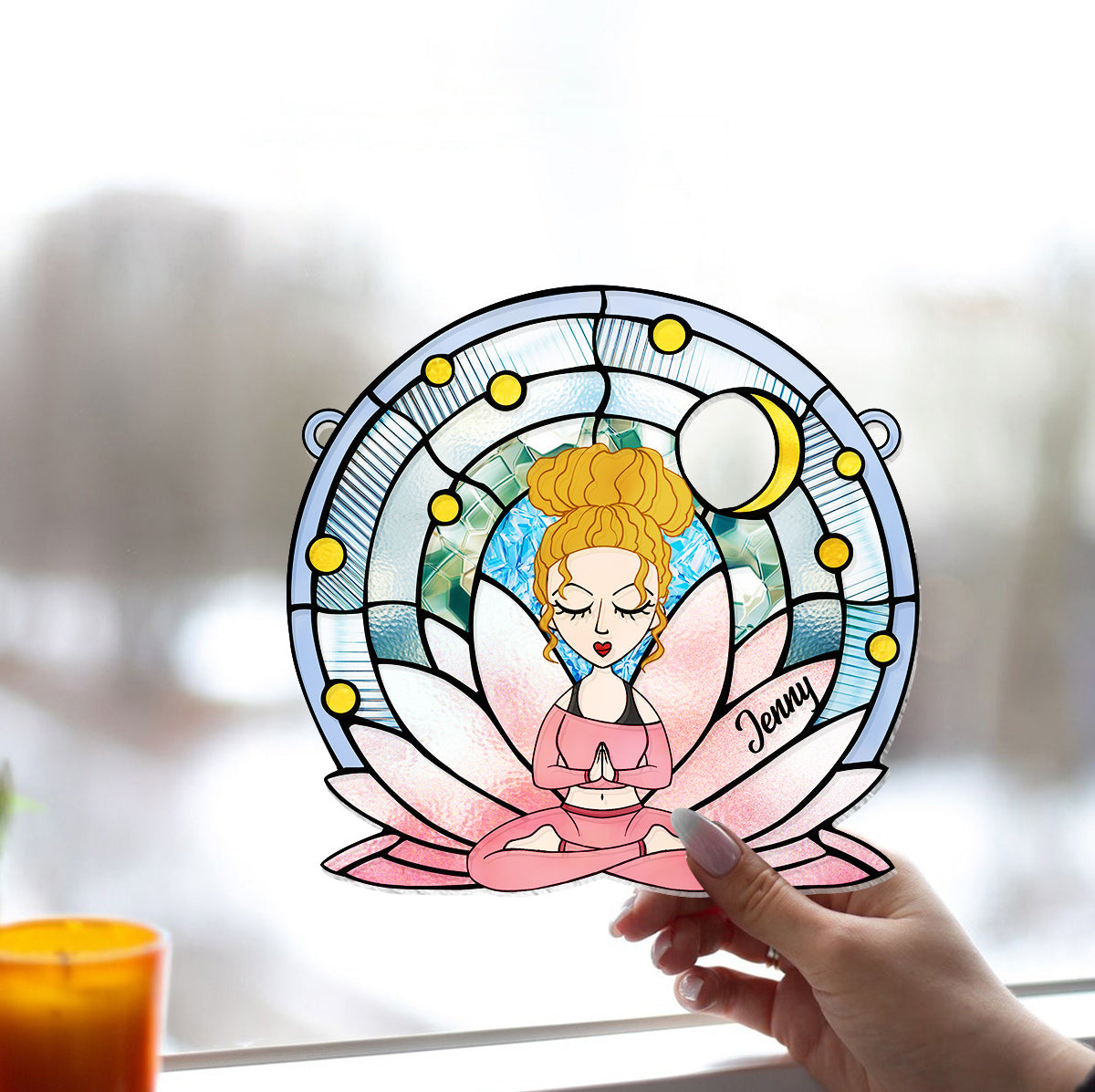 Namaste - Ornement attrape-soleil personnalisé pour fenêtre, inspiré du yoga 