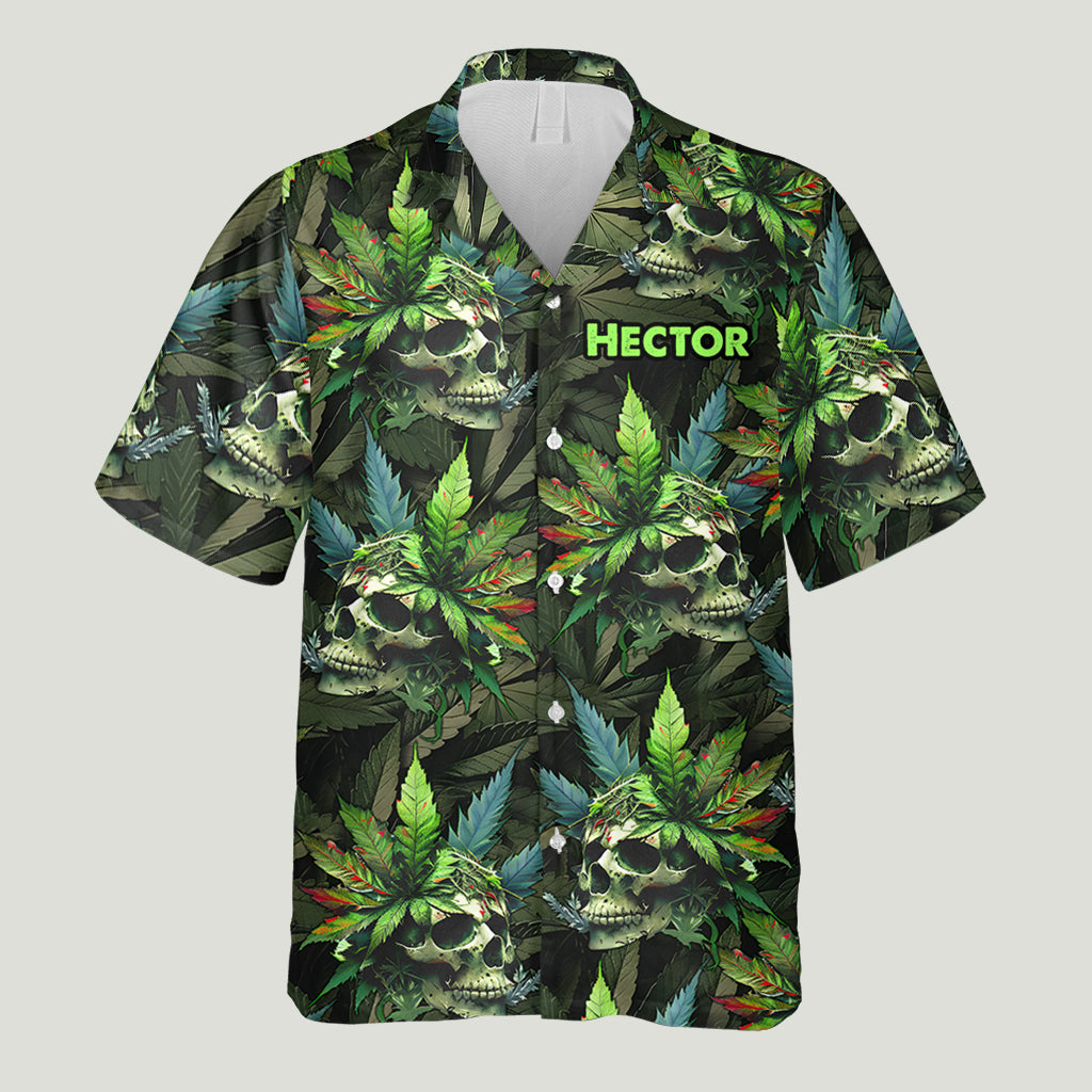 Chemise hawaïenne personnalisée Skull Green Leaf - Cannabis