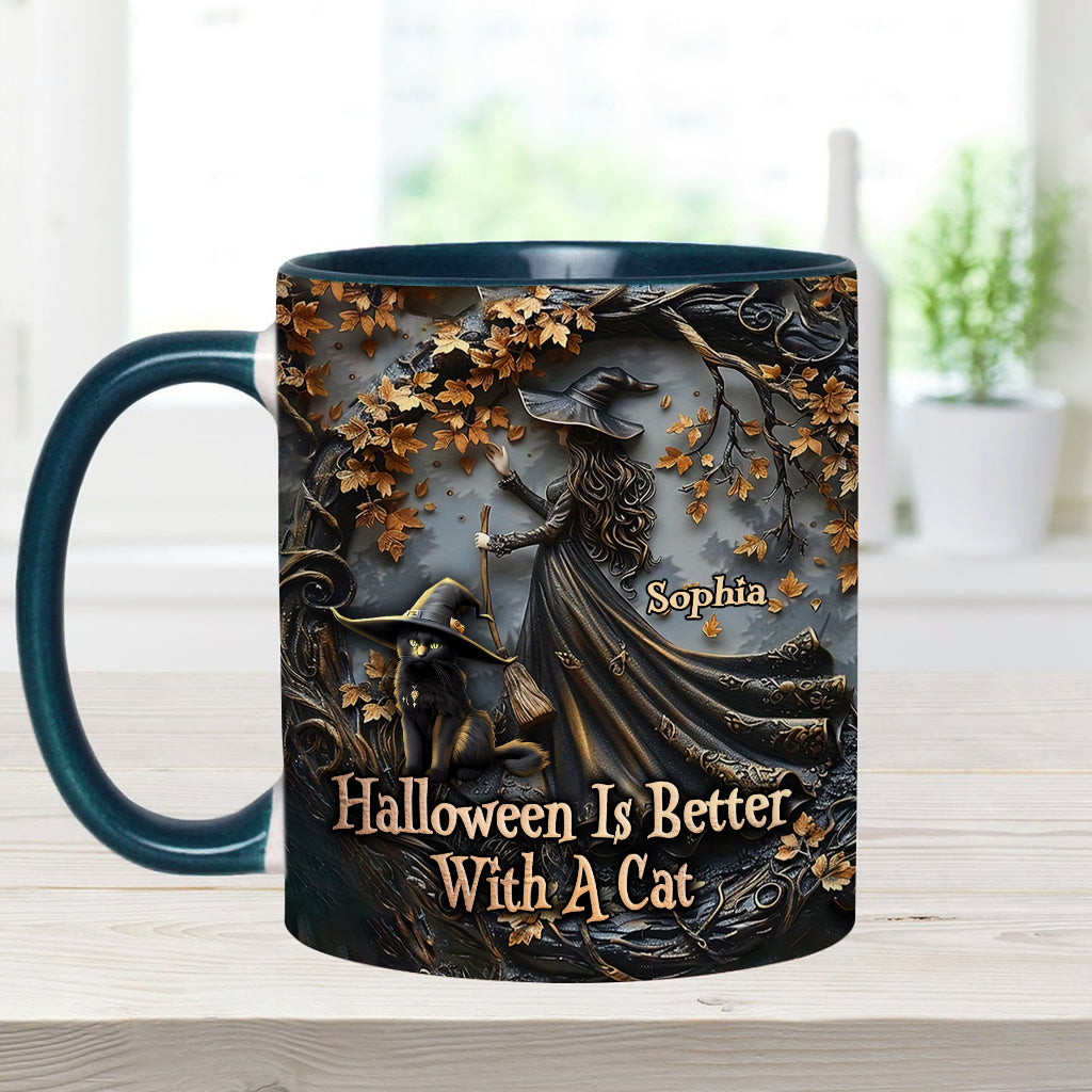 Halloween est plus agréable avec un chat - Mug personnalisé à motif chat noir
