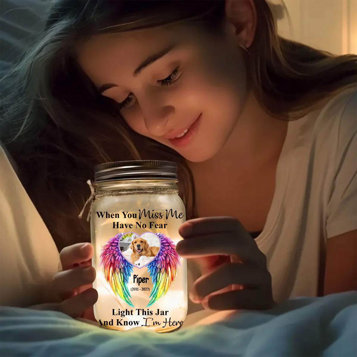Quand tu me manques, n'aie pas peur - Lampe personnalisée pour bocal Mason en forme de chien