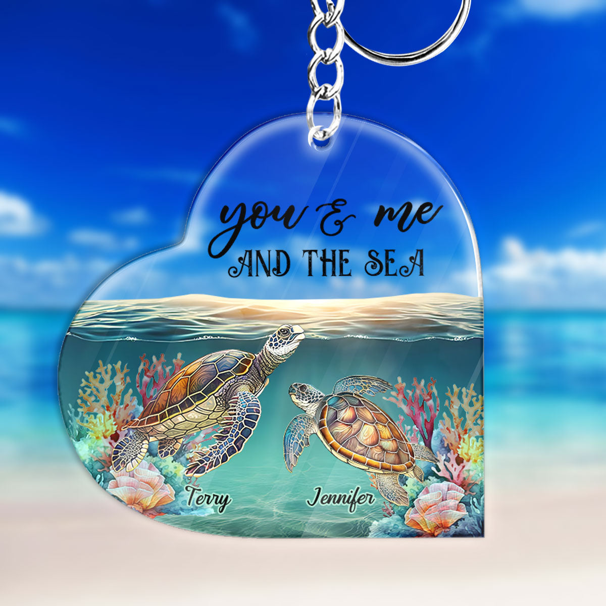 Toi, moi et la mer - Porte-clés tortue personnalisé
