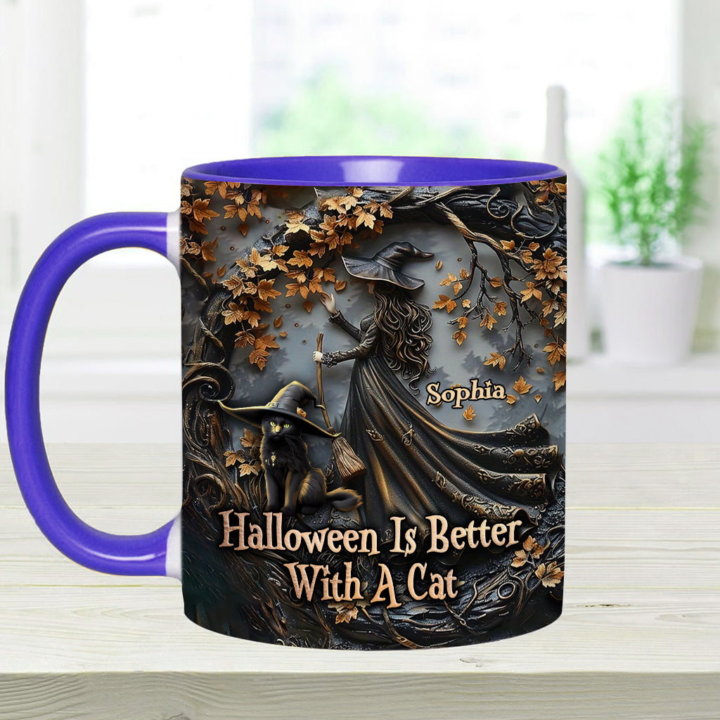 Halloween est plus agréable avec un chat - Mug personnalisé à motif chat noir