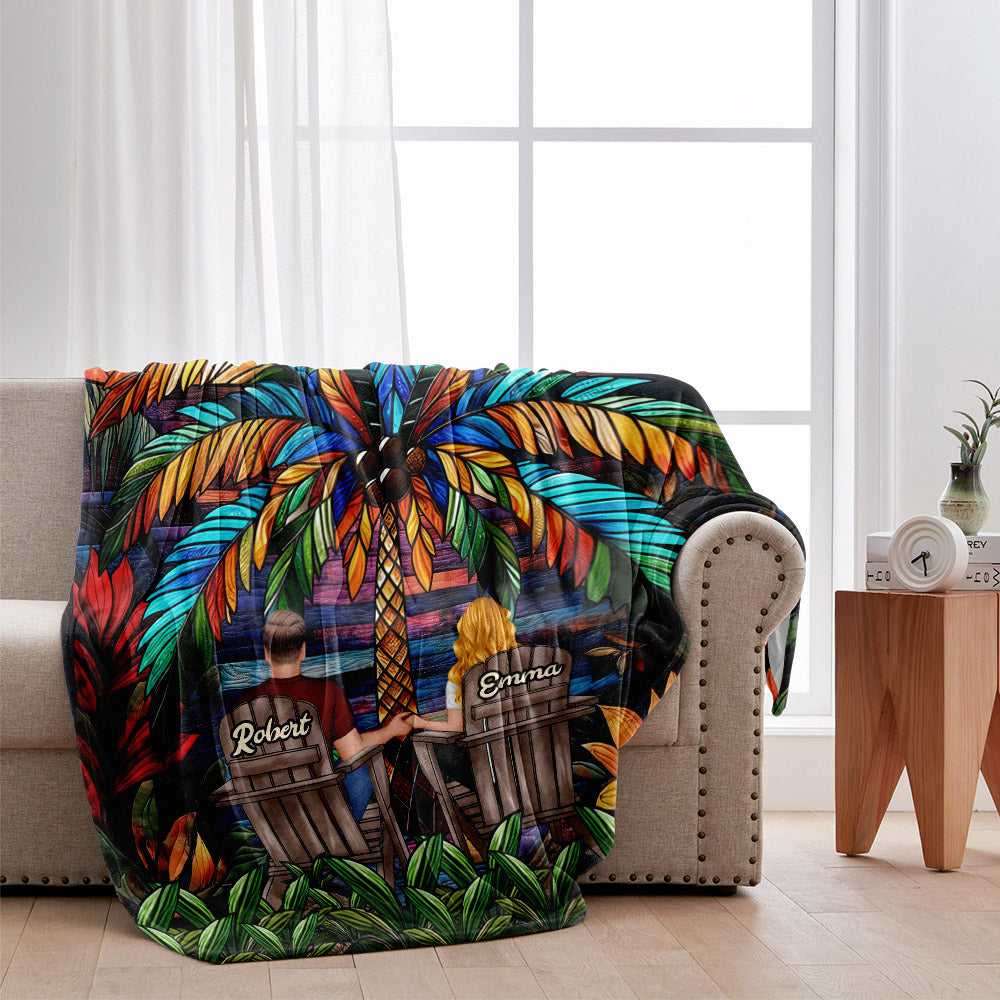 Sous le palmier, couple heureux - Couverture personnalisée pour couple