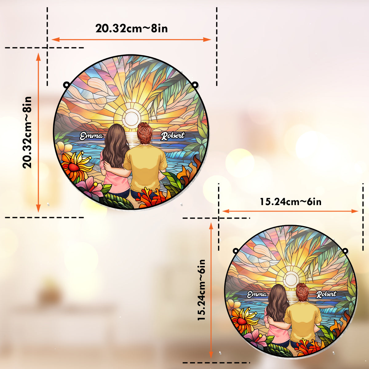 Je t'aime - Ornement attrape-soleil personnalisé pour couple à suspendre à la fenêtre 