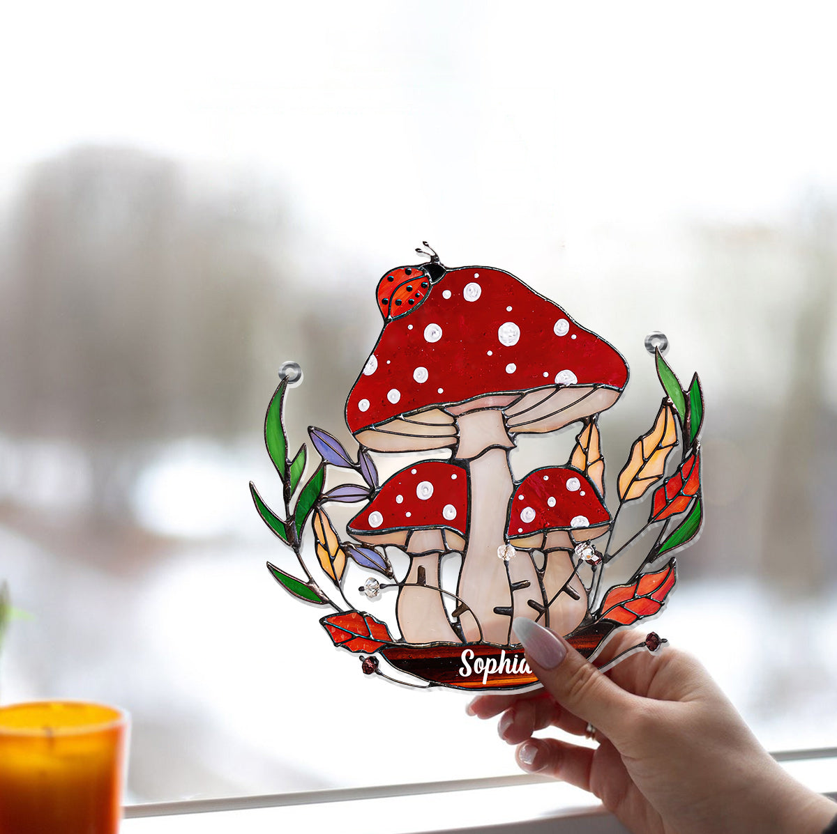 The Little Mushroom Garden - Personalized Mushroom Window Hanging Suncatcher Ornament