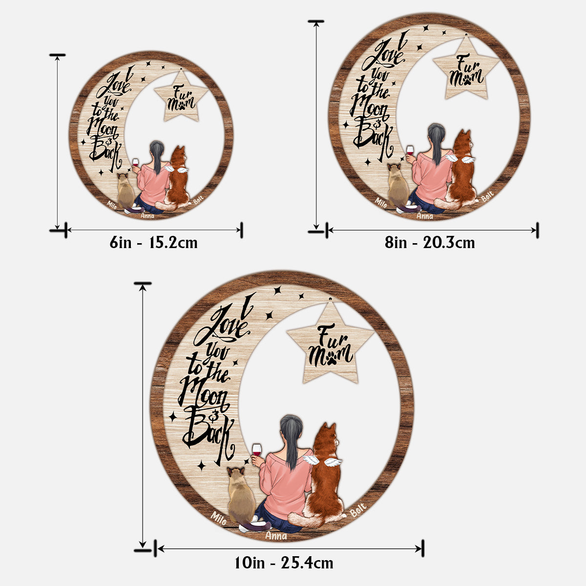 Tu me manques, je sais que je t'aime jusqu'à la lune et retour - Plaque en bois personnalisée pour chien (2 couches)