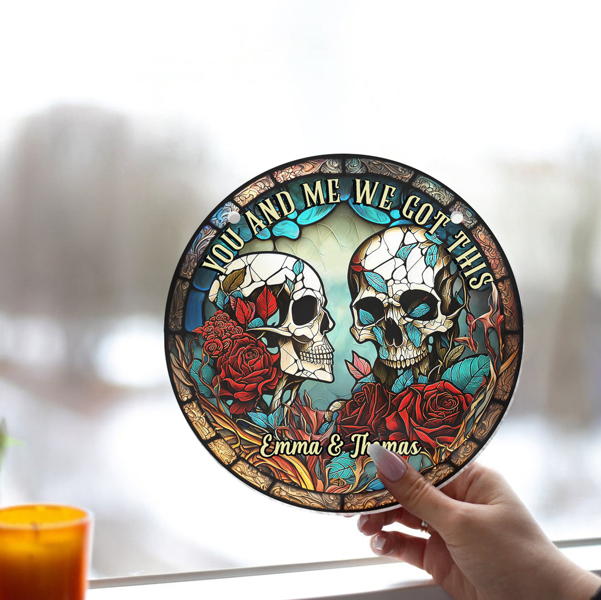 Toi et moi, on y arrive - Attrape-soleil personnalisé pour couple, à suspendre à la fenêtre 