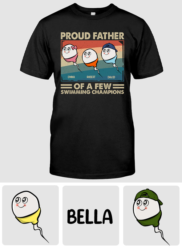 Fier papa, mère de plusieurs champions de natation - T-shirt et sweat à capuche personnalisés pour papa